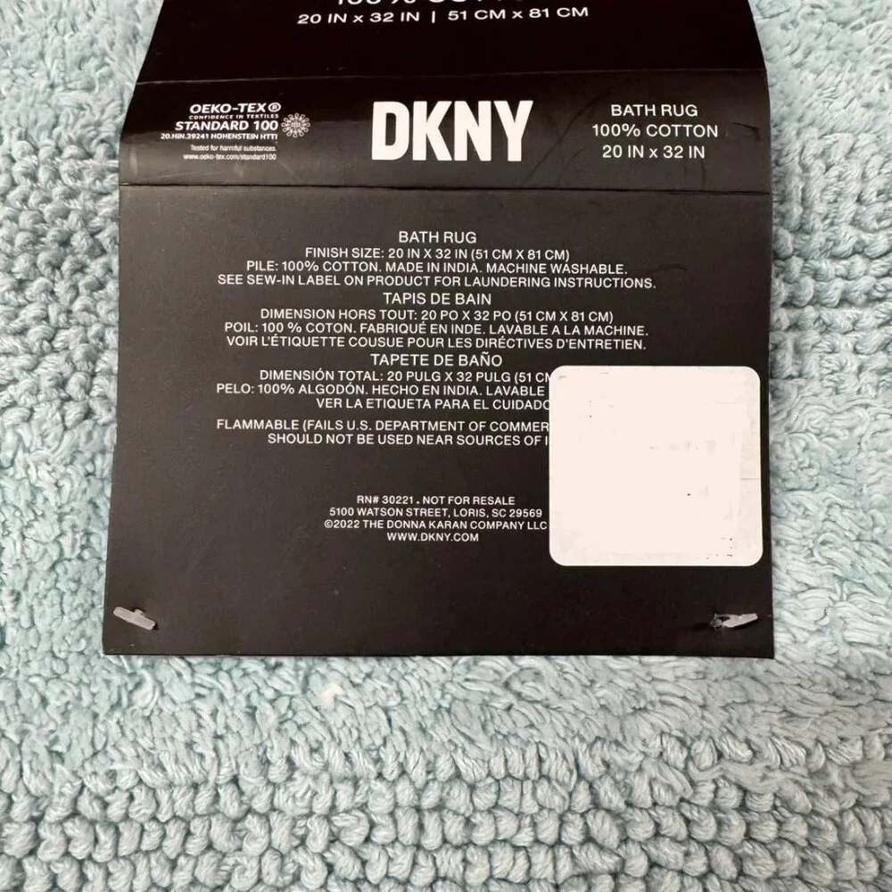 DKNY 20 x 32 Bath Rug Mat Mint Green Aqua Teal 100% Cotton Reversible Striped